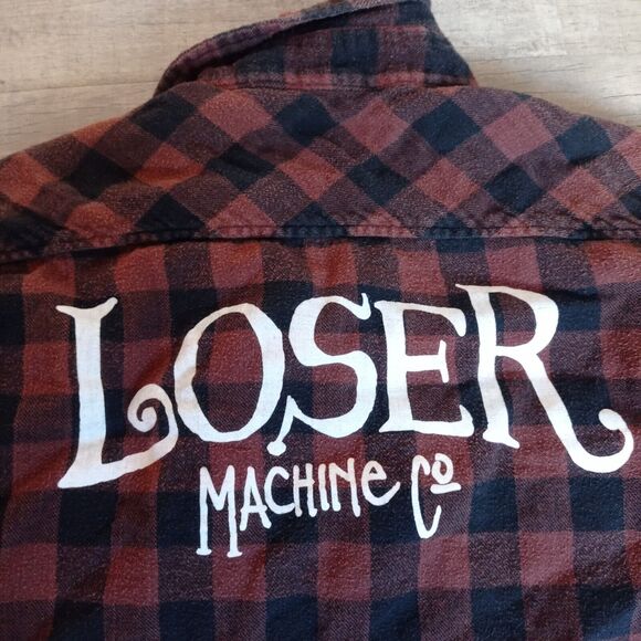 Loser Machine Company Flannel shirt Long Sleeve Mens M Red Black Plaid Checker - Picture 5 of 7